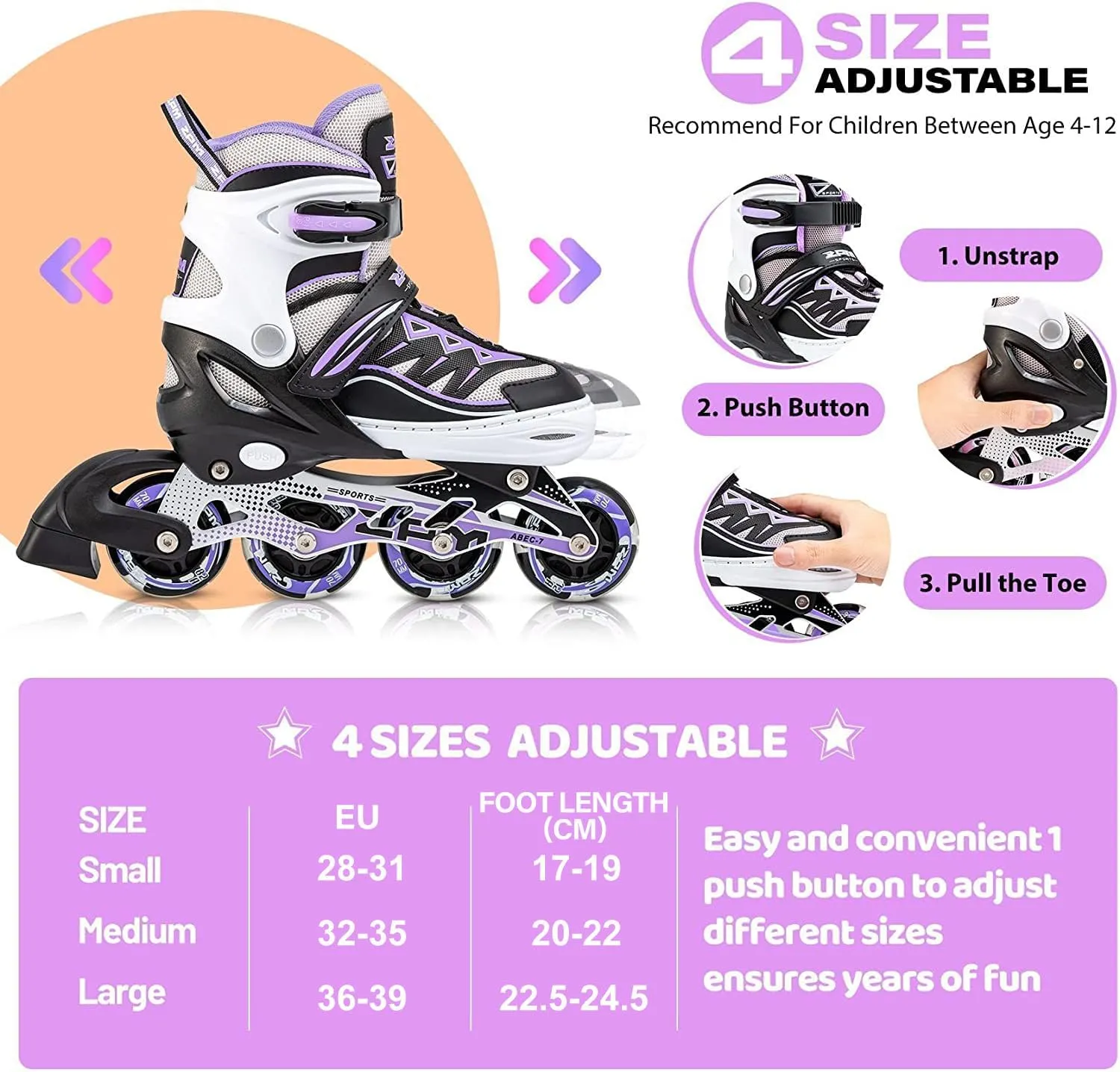 2PM Sports LED Light-Up Kids Adjustable Inline Skate – Bild 3 von 7