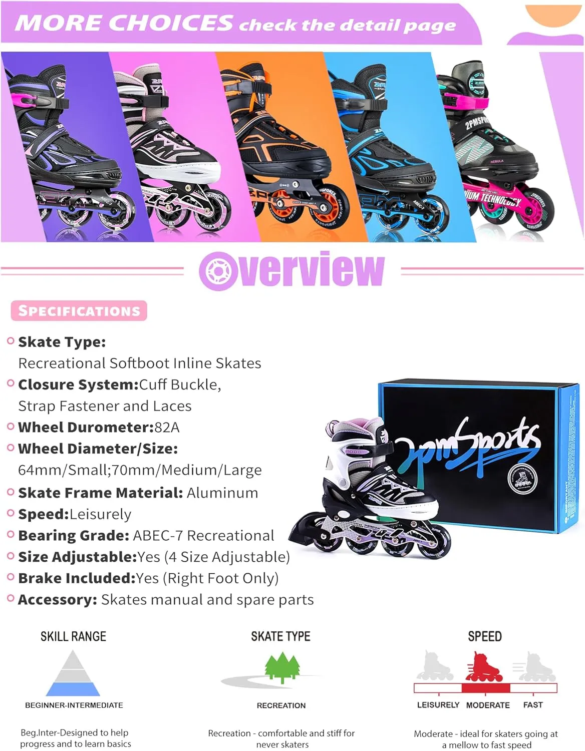 2PM Sports LED Light-Up Kids Adjustable Inline Skate – Bild 6 von 7